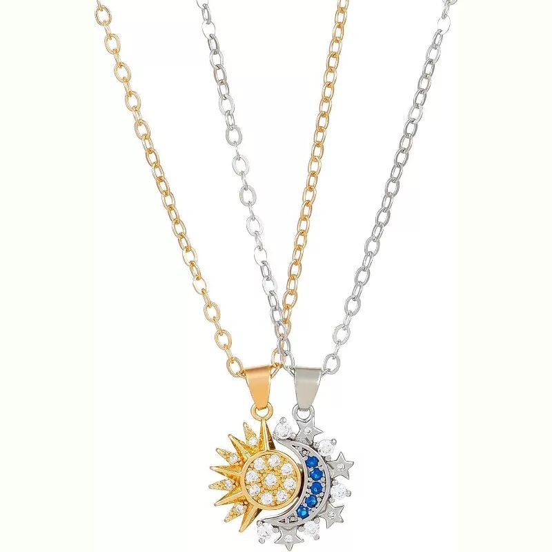 Gold & Silver Sun Moon Necklace Set
