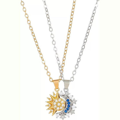 Gold & Silver Sun Moon Necklace Set