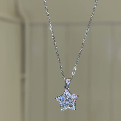 Source-video front view of the silver-color star pendant and fine chain