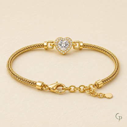 Complete gold-color heart bracelet with clasp and short extension chain