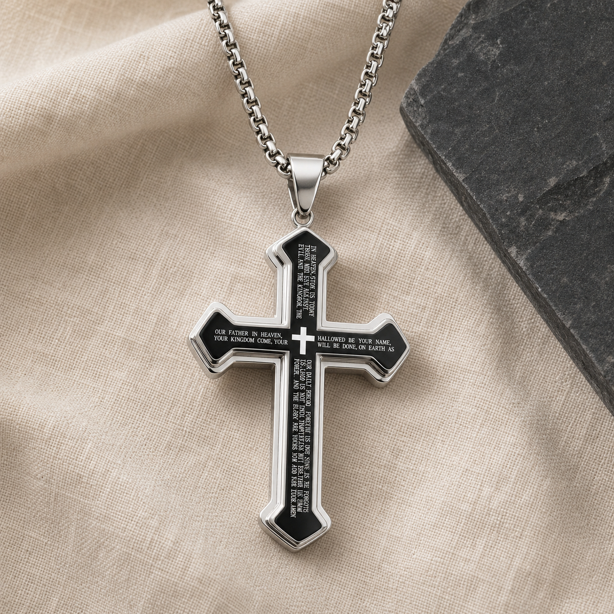 W&B Our Father cross pendant necklace with bold chain
