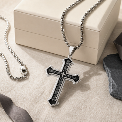 Cross pendant necklace with chain, clasp and ivory jewelry box