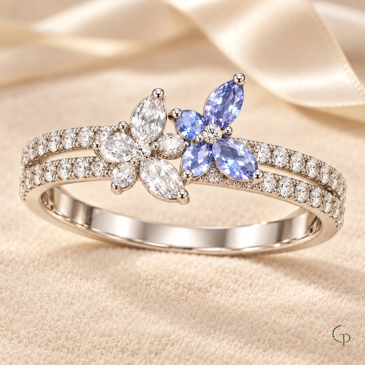 Double butterfly ring in a soft neutral gift-inspired setting
