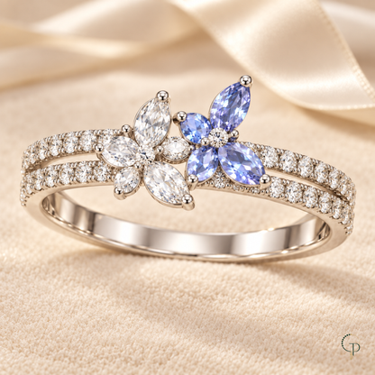 Double butterfly ring in a soft neutral gift-inspired setting