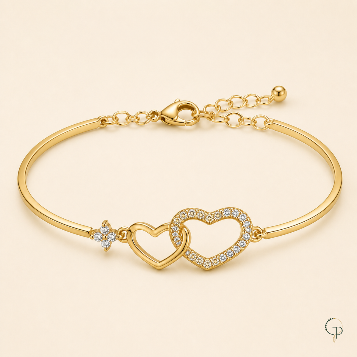 Rear clasp and extension-chain construction of the gold-color bracelet