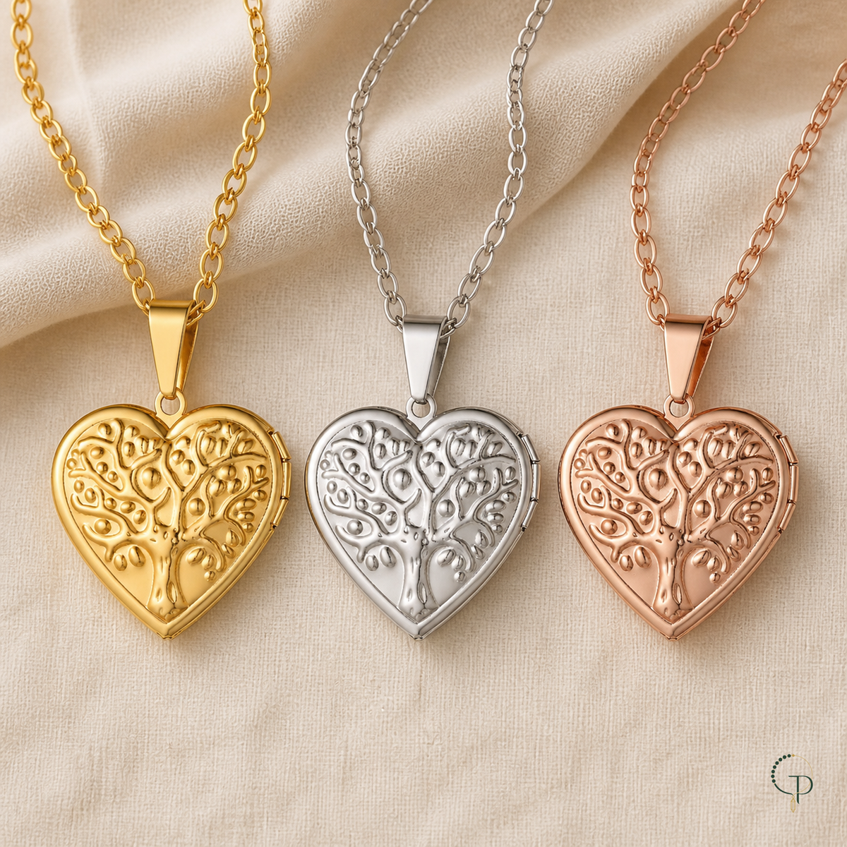 Tree of life heart locket necklace in Golden, Silver and Copper finishes