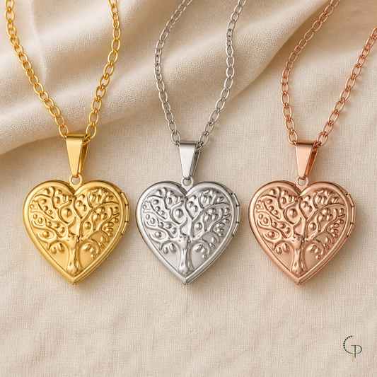 Tree of life heart locket necklace in Golden, Silver and Copper finishes
