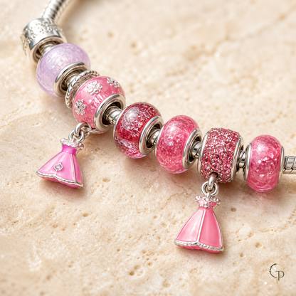 Pink and lavender glass bead section with dress dangles