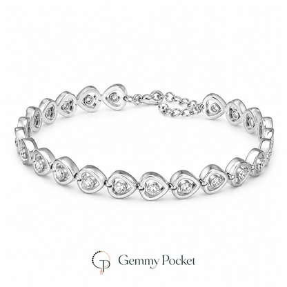 Silver-color single-crystal heart link bracelet on white