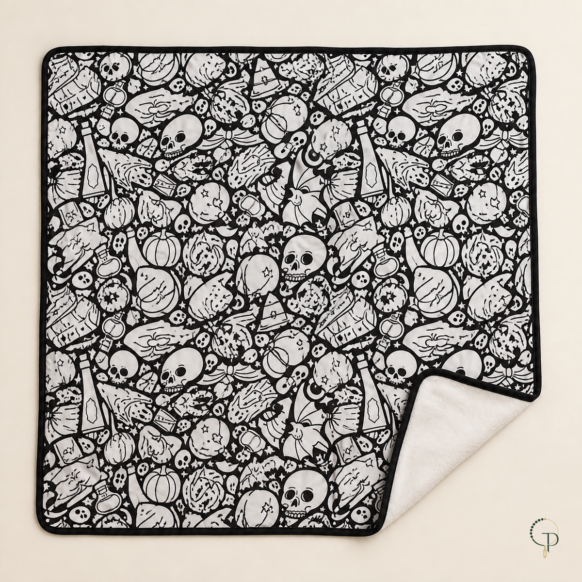Full double-layer spooky coloring blanket with the soft reverse side visible